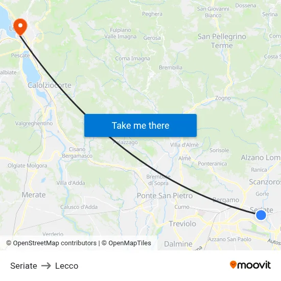 Seriate to Lecco map