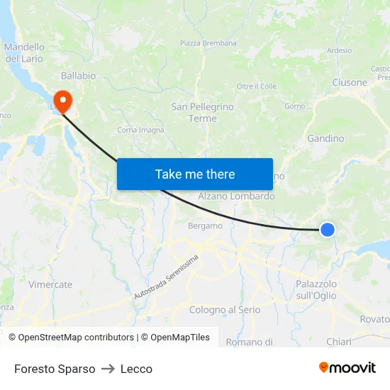 Foresto Sparso to Lecco map