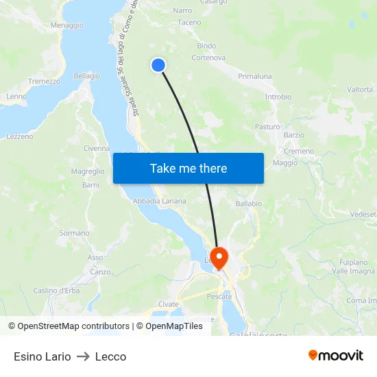 Esino Lario to Lecco map