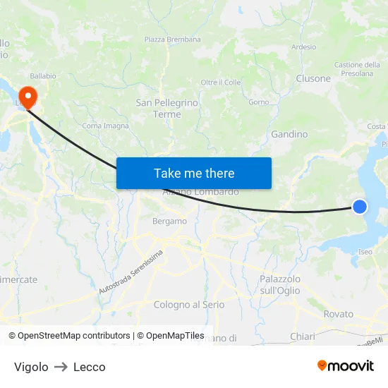 Vigolo to Lecco map