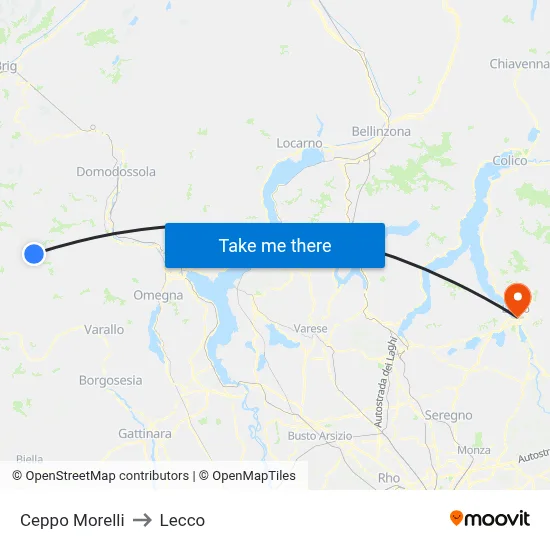 Ceppo Morelli to Lecco map