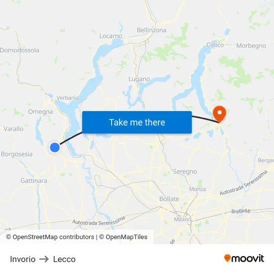 Invorio to Lecco map