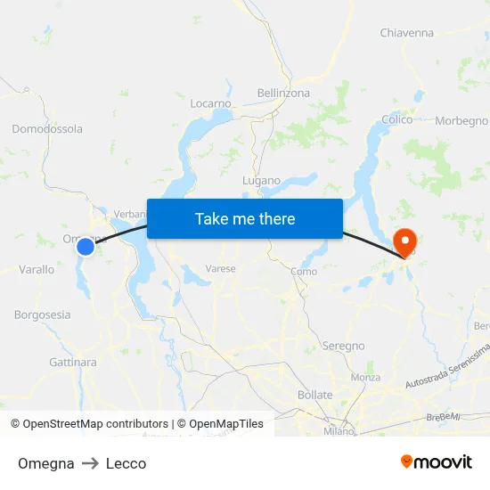 Omegna to Lecco map