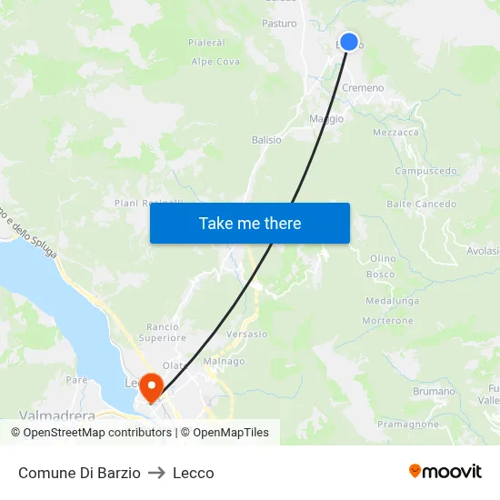 Barzio Municipality to Lecco map