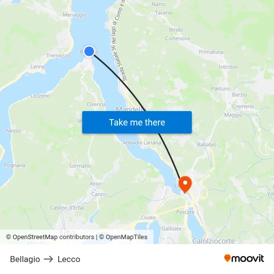 Bellagio to Lecco map