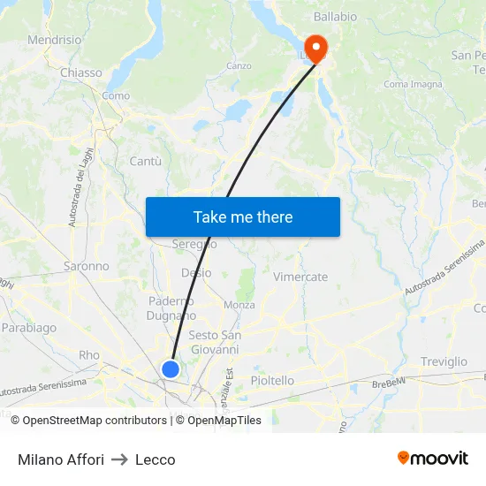 Milano Affori to Lecco map