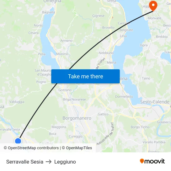 Serravalle Sesia to Leggiuno map