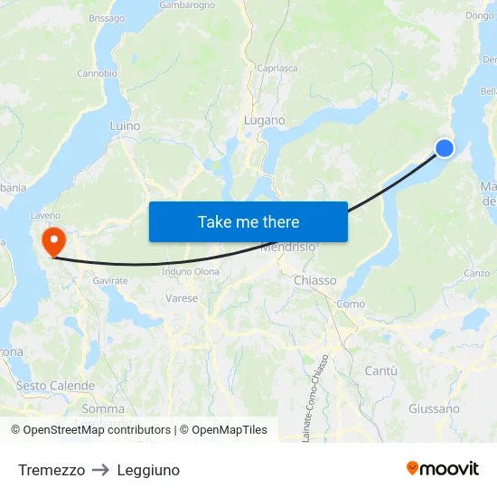 Tremezzo to Leggiuno map