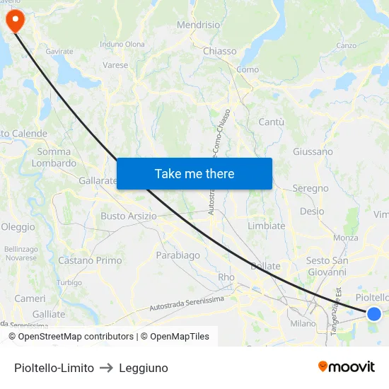 Pioltello-Limito to Leggiuno map