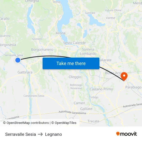 Serravalle Sesia to Legnano map