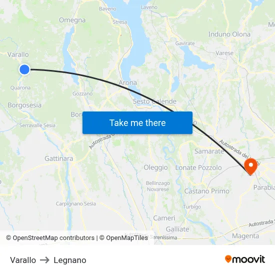 Varallo to Legnano map