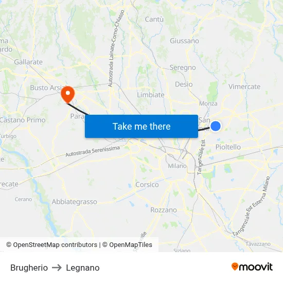 Brugherio to Legnano map