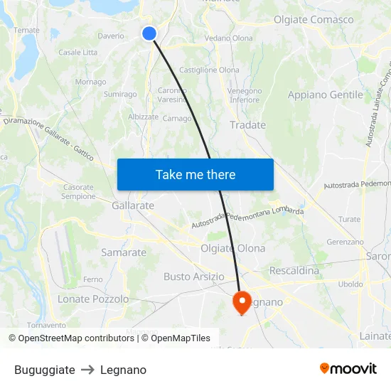 Buguggiate to Legnano map