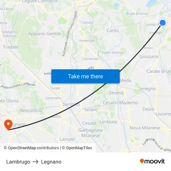 Lambrugo to Legnano map