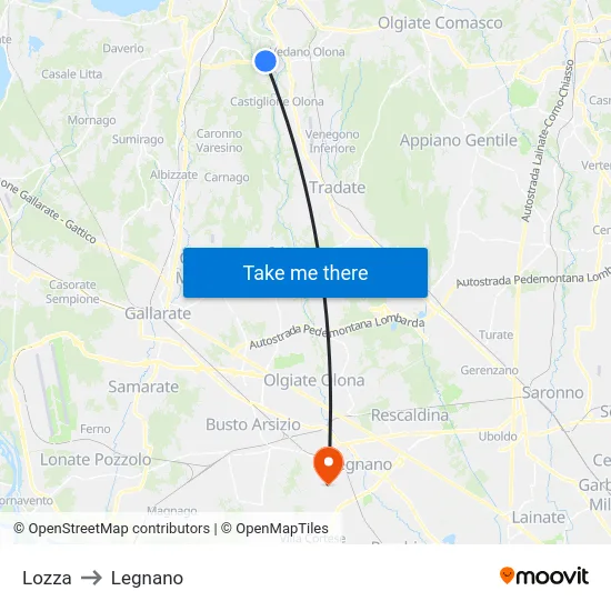 Lozza to Legnano map