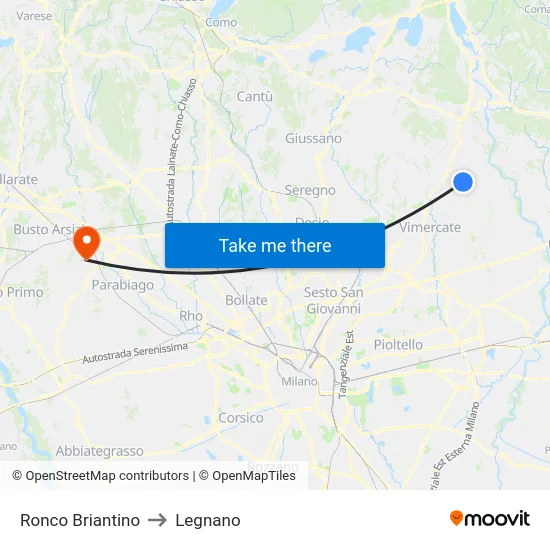 Ronco Briantino to Legnano map