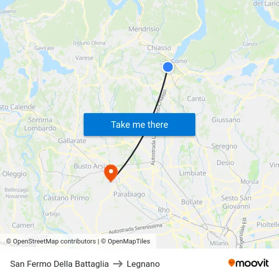 San Fermo Della Battaglia to Legnano map