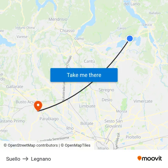 Suello to Legnano map