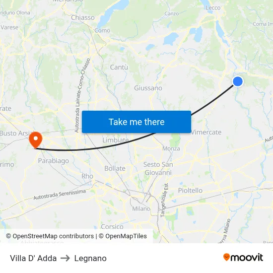 Villa D' Adda to Legnano map