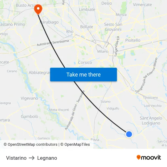 Vistarino to Legnano map