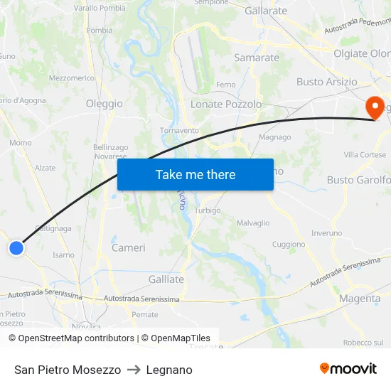 San Pietro Mosezzo to Legnano map