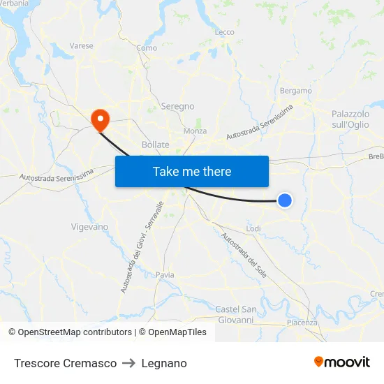 Trescore Cremasco to Legnano map
