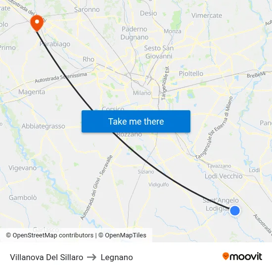 Villanova Del Sillaro to Legnano map