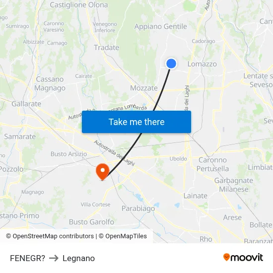 Fenegro to Legnano map