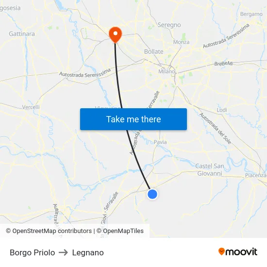 Borgo Priolo to Legnano map