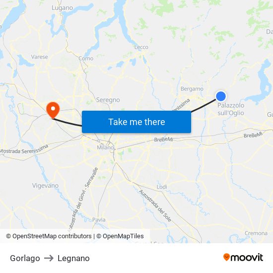 Gorlago to Legnano map