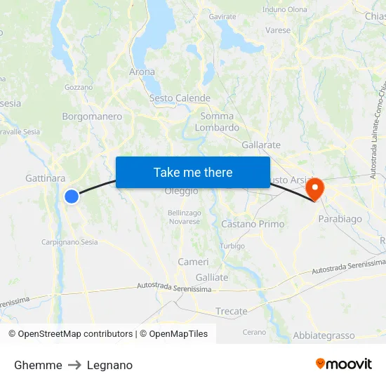 Ghemme to Legnano map