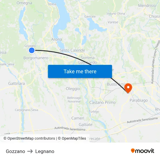 Gozzano to Legnano map