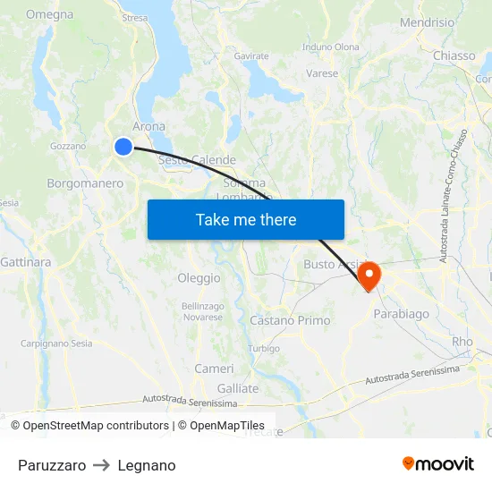 Paruzzaro to Legnano map