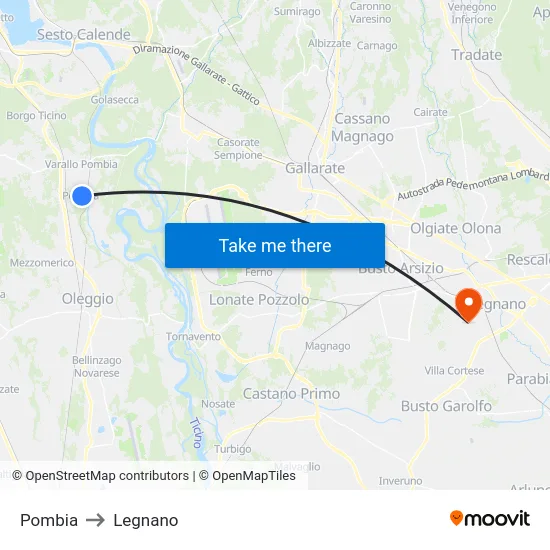 Pombia to Legnano map
