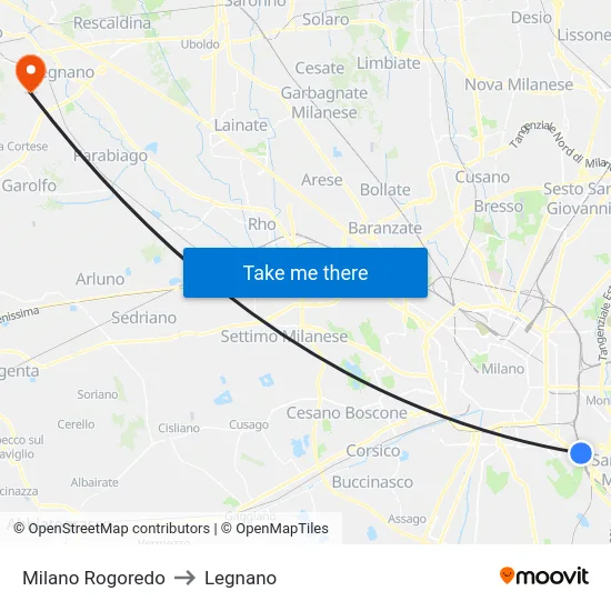 Milano Rogoredo to Legnano map