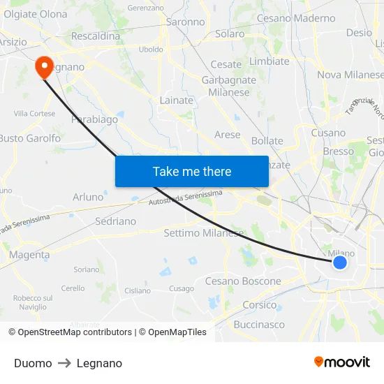 Duomo to Legnano map