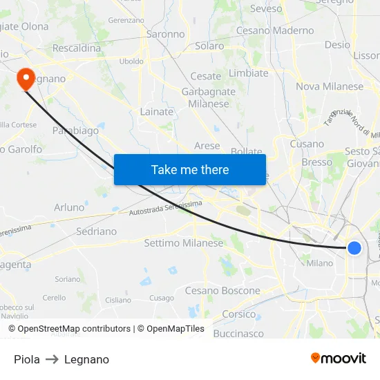 Piola to Legnano map