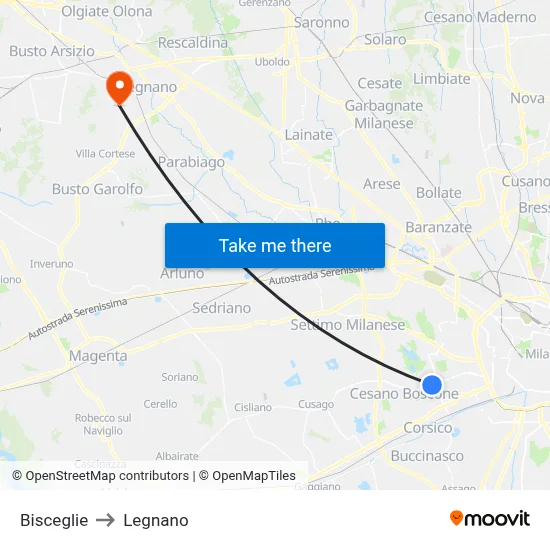 Bisceglie to Legnano map