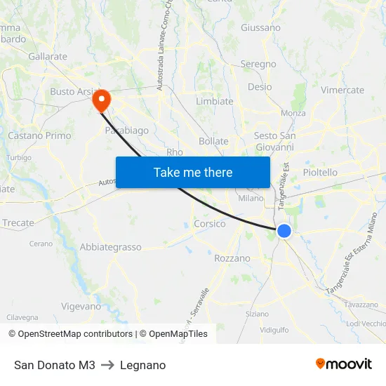 San Donato M3 to Legnano map