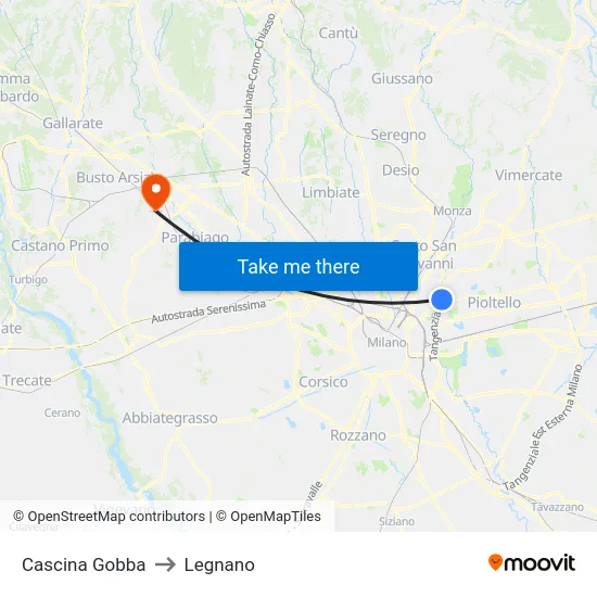 Cascina Gobba to Legnano map