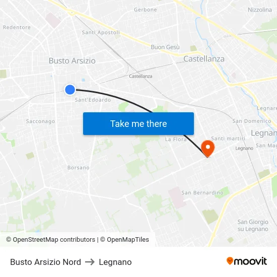Busto Arsizio Nord to Legnano map