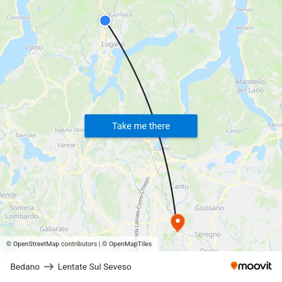 Bedano to Lentate Sul Seveso map