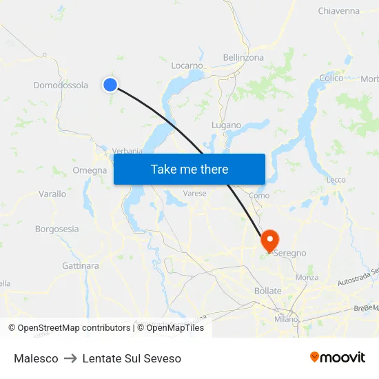 Malesco to Lentate Sul Seveso map