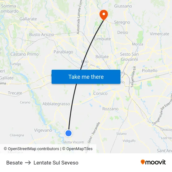 Besate to Lentate Sul Seveso map