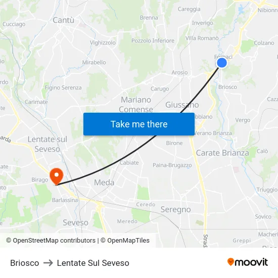 Briosco to Lentate Sul Seveso map
