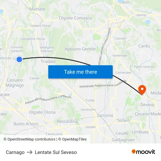 Carnago to Lentate Sul Seveso map