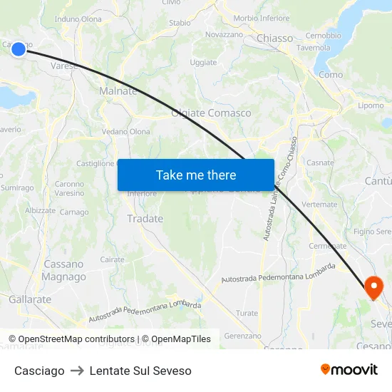 Casciago to Lentate Sul Seveso map