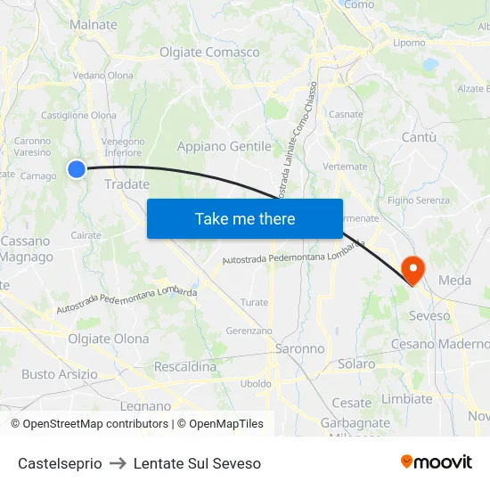 Castelseprio to Lentate Sul Seveso map