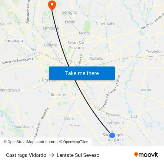 Castiraga Vidardo to Lentate Sul Seveso map