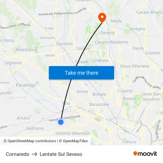 Cornaredo to Lentate Sul Seveso map
